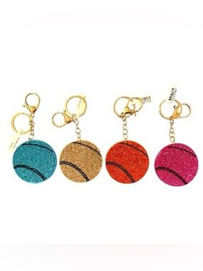 Set of 4- Rhinestone Baseball Bag Charms Keychains -Sparkly Sports Accessories